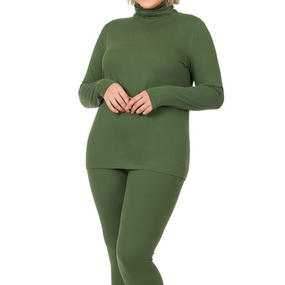 Army Green -PLUS MICROFIBER MOCK NECK TOP & LEGGINGS